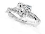 Platinum Heart Solitaire Twisted Pave Diamond Ring with Four-Prong Setting_1
