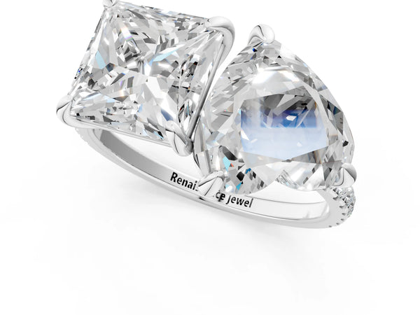 Platinum Heart and Princess Toi Moi Ring with Prong Setting and Micro Pave Band