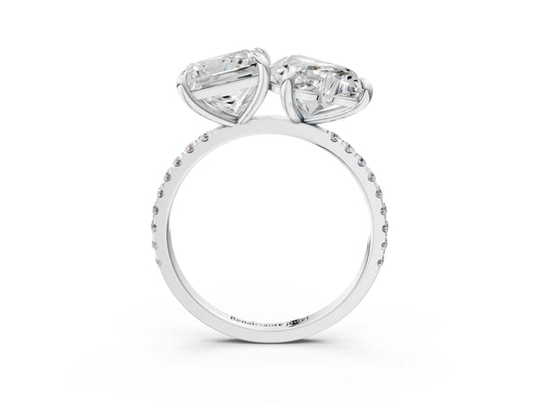 Platinum Heart and Princess Toi Moi Ring with Prong Setting and Micro Pave Band