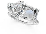 Platinum 1.62 Carat E VVS2 Heart and Princess Toi Moi Ring with Prong Setting and Plain Band