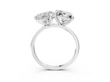 Platinum 1.62 Carat E VVS2 Heart and Princess Toi Moi Ring with Prong Setting and Plain Band