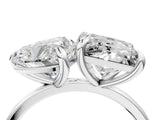 Platinum 1.62 Carat E VVS2 Heart and Princess Toi Moi Ring with Prong Setting and Plain Band