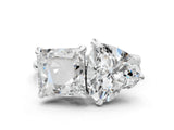 Platinum 1.62 Carat E VVS2 Heart and Princess Toi Moi Ring with Prong Setting and Plain Band