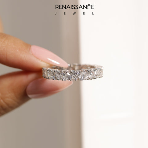 10K White Gold Heart  Eternity Band with Shared Prong Setting