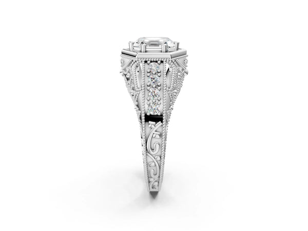 Platinum Hexagon Bezel Asscher Cut Diamond Milgrain Split Shank Ring