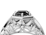 Platinum Hexagon Bezel Fancy Black Cushion Cut Diamond Milgrain Split Shank Ring_10