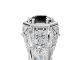 Platinum Hexagon Bezel Fancy Black Cushion Cut Diamond Milgrain Split Shank Ring_11