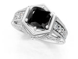 Platinum Hexagon Bezel Fancy Black Cushion Cut Diamond Milgrain Split Shank Ring_7