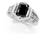 Platinum Hexagon Bezel Fancy Black Emerald Cut Diamond Milgrain Split Shank Ring_7