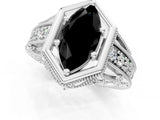 Platinum Hexagon Bezel Fancy Black Marquise Cut Diamond Milgrain Split Shank Ring_13