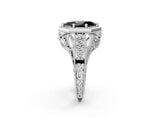 Platinum Hexagon Bezel Fancy Black Marquise Cut Diamond Milgrain Split Shank Ring_14