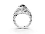 Platinum Hexagon Bezel Fancy Black Marquise Cut Diamond Milgrain Split Shank Ring_15