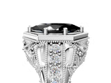 Platinum Hexagon Bezel Fancy Black Marquise Cut Diamond Milgrain Split Shank Ring_17
