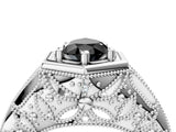 Platinum Hexagon Bezel Fancy Black Pear Cut Diamond Milgrain Split Shank Ring_88