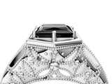 Platinum Hexagon Bezel Fancy Black Princess Cut Diamond Milgrain Split Shank Ring_10