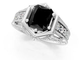 Platinum Hexagon Bezel Fancy Black Radiant Cut Diamond Milgrain Split Shank Ring_13