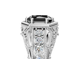 Platinum Hexagon Bezel Fancy Black Radiant Cut Diamond Milgrain Split Shank Ring_17