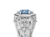 Platinum Hexagon Bezel Fancy Blue Cushion Cut Diamond Milgrain Split Shank Ring_113
