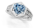 Platinum Hexagon Bezel Fancy Blue Heart Cut Diamond Milgrain Split Shank Ring_7