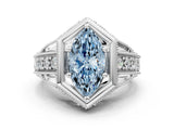 Platinum Hexagon Bezel Fancy Blue Marquise Cut Diamond Milgrain Split Shank Ring_12