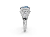 Platinum Hexagon Bezel Fancy Blue Oval Cut Diamond Milgrain Split Shank Ring_8