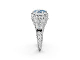 Platinum Hexagon Bezel Fancy Blue Pear Cut Diamond Milgrain Split Shank Ring_86