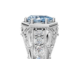 Platinum Hexagon Bezel Fancy Blue Pear Cut Diamond Milgrain Split Shank Ring_89