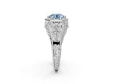 Platinum Hexagon Bezel Fancy Blue Round Cut Diamond Milgrain Split Shank Ring_8