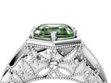 Platinum Hexagon Bezel Fancy Green Asscher Cut Diamond Milgrain Split Shank Ring_16