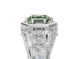 Platinum Hexagon Bezel Fancy Green Asscher Cut Diamond Milgrain Split Shank Ring_17
