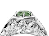 Platinum Hexagon Bezel Fancy Green Cushion Cut Diamond Milgrain Split Shank Ring_10