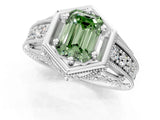 Platinum Hexagon Bezel Fancy Green Emerald Cut Diamond Milgrain Split Shank Ring_7