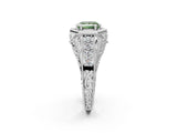 Platinum Hexagon Bezel Fancy Green Princess Cut Diamond Milgrain Split Shank Ring_8
