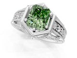 Platinum Hexagon Bezel Fancy Green Radiant Cut Diamond Milgrain Split Shank Ring_37