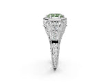 Platinum Hexagon Bezel Fancy Green Radiant Cut Diamond Milgrain Split Shank Ring_38