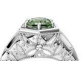 Platinum Hexagon Bezel Fancy Green Radiant Cut Diamond Milgrain Split Shank Ring_40
