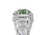 Platinum Hexagon Bezel Fancy Green Round Cut Diamond Milgrain Split Shank Ring_11