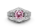 Platinum Hexagon Bezel Fancy Pink Cushion Cut Diamond Milgrain Split Shank Ring_36