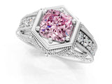 Platinum Hexagon Bezel Fancy Pink Cushion Cut Diamond Milgrain Split Shank Ring_37