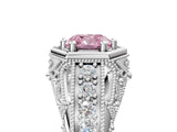 Platinum Hexagon Bezel Fancy Pink Cushion Cut Diamond Milgrain Split Shank Ring_41