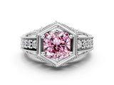 Platinum Hexagon Bezel Fancy Pink Cushion Cut Diamond Milgrain Split Shank Ring_84