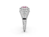Platinum Hexagon Bezel Fancy Pink Cushion Cut Diamond Milgrain Split Shank Ring_86