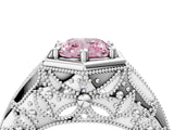 Platinum Hexagon Bezel Fancy Pink Cushion Cut Diamond Milgrain Split Shank Ring_88