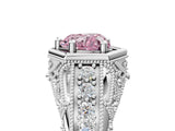 Platinum Hexagon Bezel Fancy Pink Heart Cut Diamond Milgrain Split Shank Ring_11