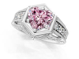 Platinum Hexagon Bezel Fancy Pink Heart Cut Diamond Milgrain Split Shank Ring_7