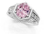 Platinum Hexagon Bezel Fancy Pink Oval Cut Diamond Milgrain Split Shank Ring_13