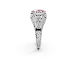 Platinum Hexagon Bezel Fancy Pink Oval Cut Diamond Milgrain Split Shank Ring_14