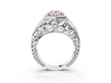 Platinum Hexagon Bezel Fancy Pink Oval Cut Diamond Milgrain Split Shank Ring_15