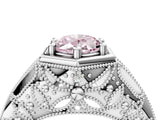 Platinum Hexagon Bezel Fancy Pink Oval Cut Diamond Milgrain Split Shank Ring_16