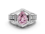 Platinum Hexagon Bezel Fancy Pink Pear Cut Diamond Milgrain Split Shank Ring_12